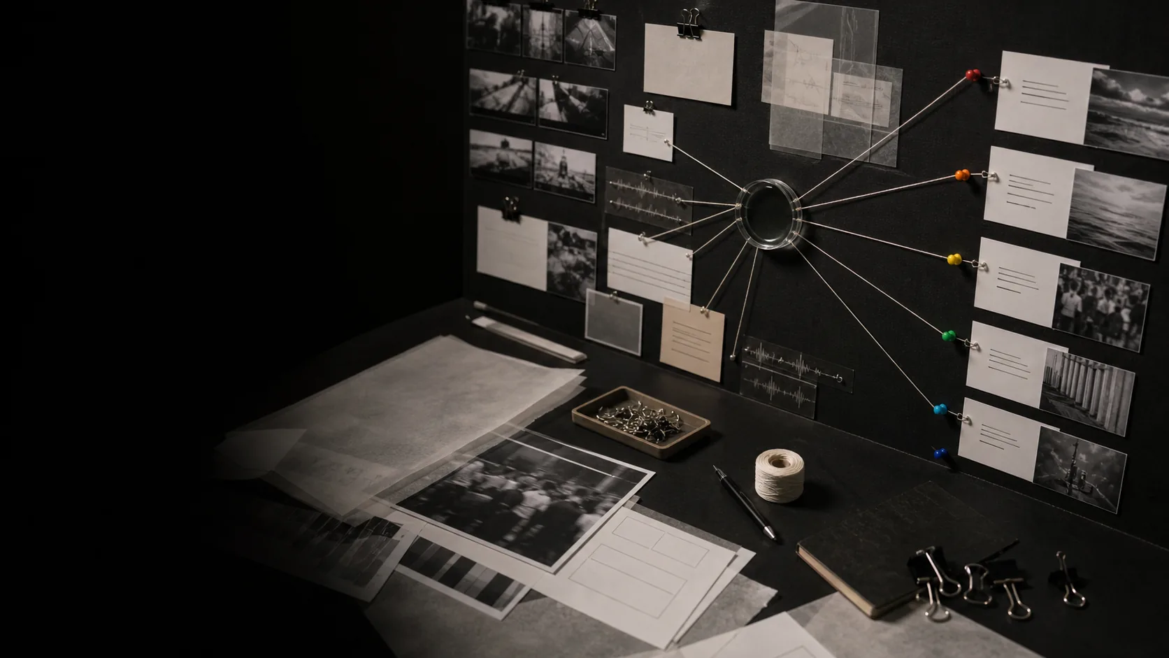 Dark communications evidence room connecting audience signals, proof, routes, and response through one planning system